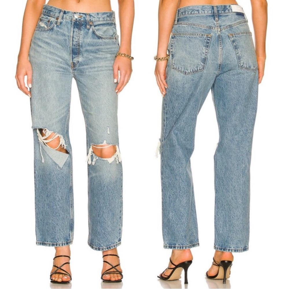 Re/Done 90s Crop Low slung Sz 24 Distressed Button front Denim Jeans